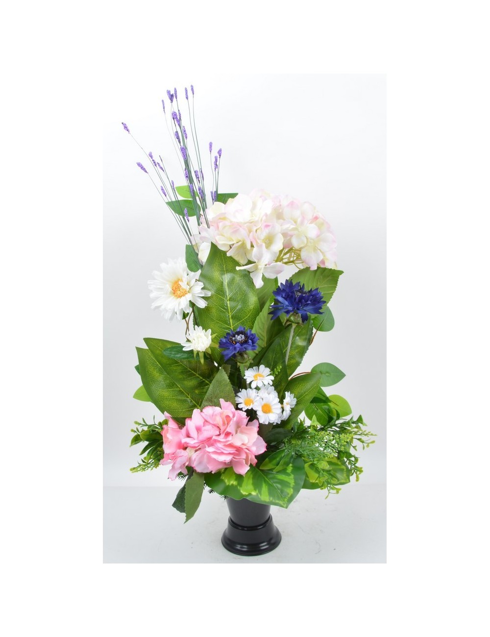 BOUQUET DE VASE HORTENSIA BLEUET MARGUERITE PINK