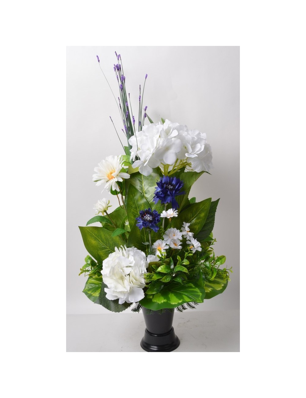 BOUQUET DE VASE HORTENSIA BLEUET MARGUERITE WHITE