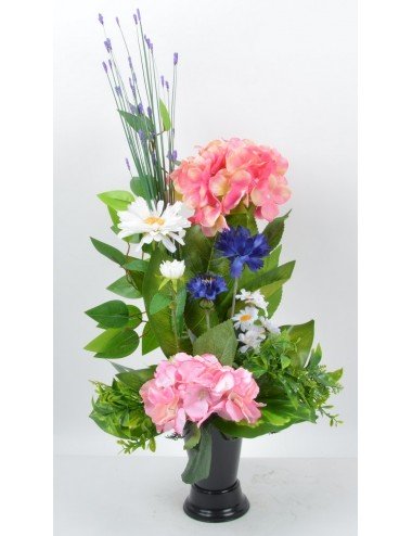 BOUQUET DE VASE HORTENSIA BLEUET MARGUERITE BEAUTY