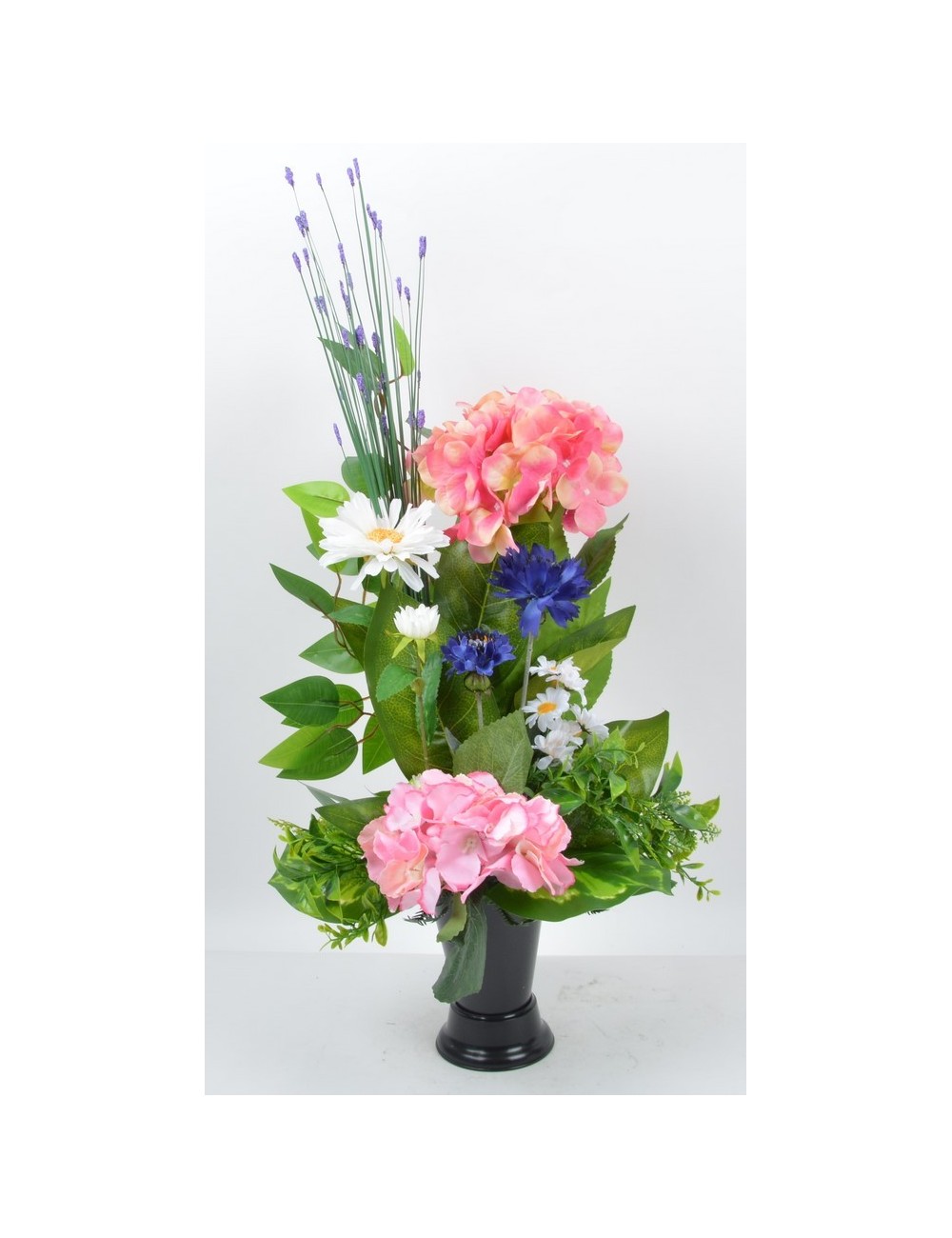 BOUQUET DE VASE HORTENSIA BLEUET MARGUERITE BEAUTY