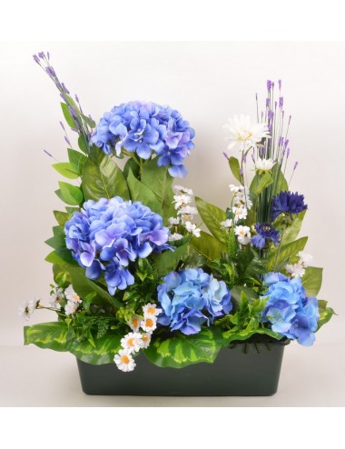 JARDINIERE 40 CM HORTENSIA BLEUET MARGUERITE BLUE