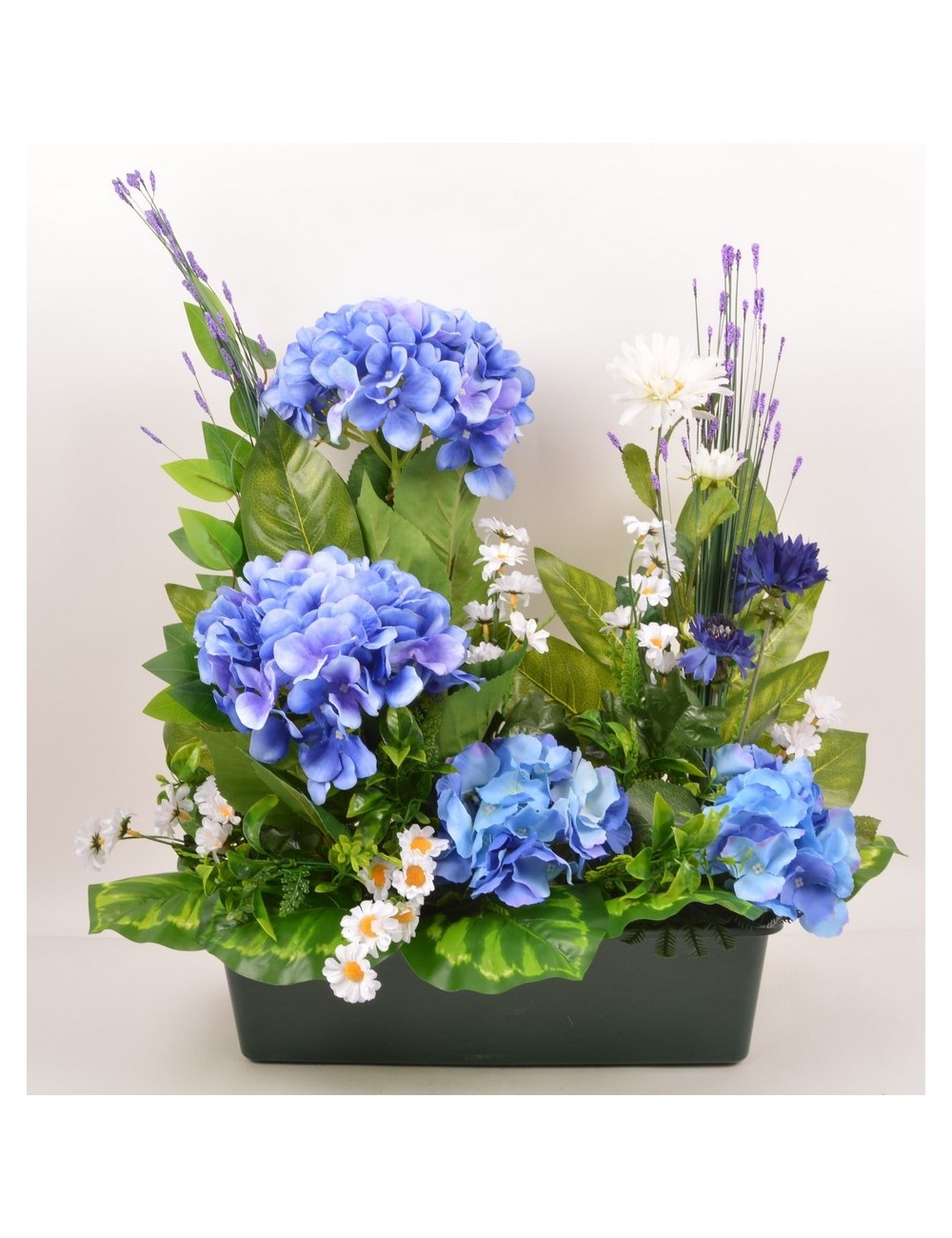 JARDINIERE 40 CM HORTENSIA BLEUET MARGUERITE BLUE