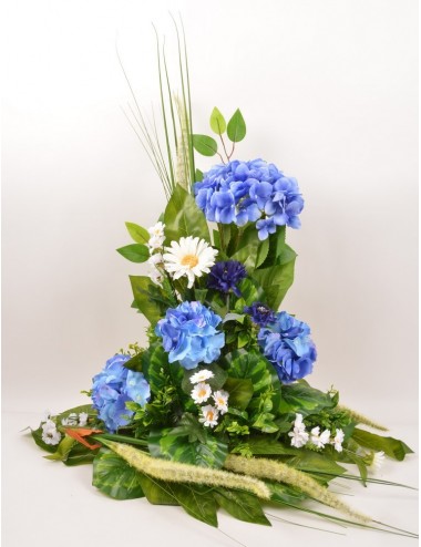 DEVANT DE TOMBE PM HORTENSIA BLEUET MARGUERITE BLUE