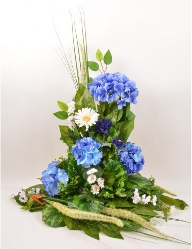 DEVANT DE TOMBE PM HORTENSIA BLEUET MARGUERITE BLUE