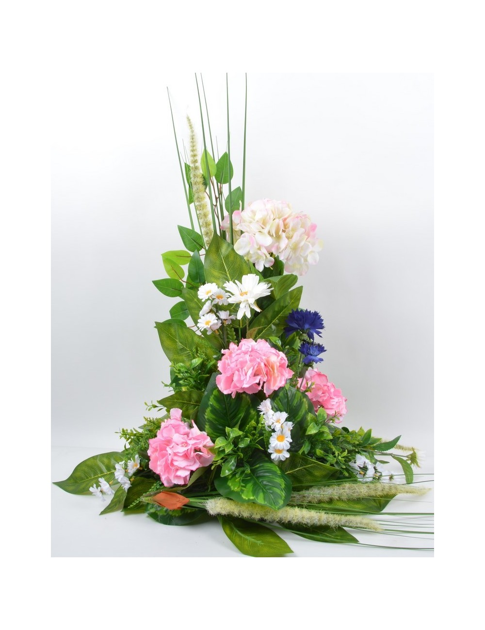 DEVANT DE TOMBE PM HORTENSIA BLEUET MARGUERITE PINK