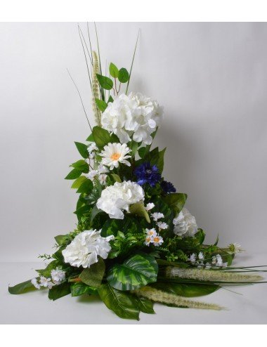 DEVANT DE TOMBE PM HORTENSIA BLEUET MARGUERITE WHITE