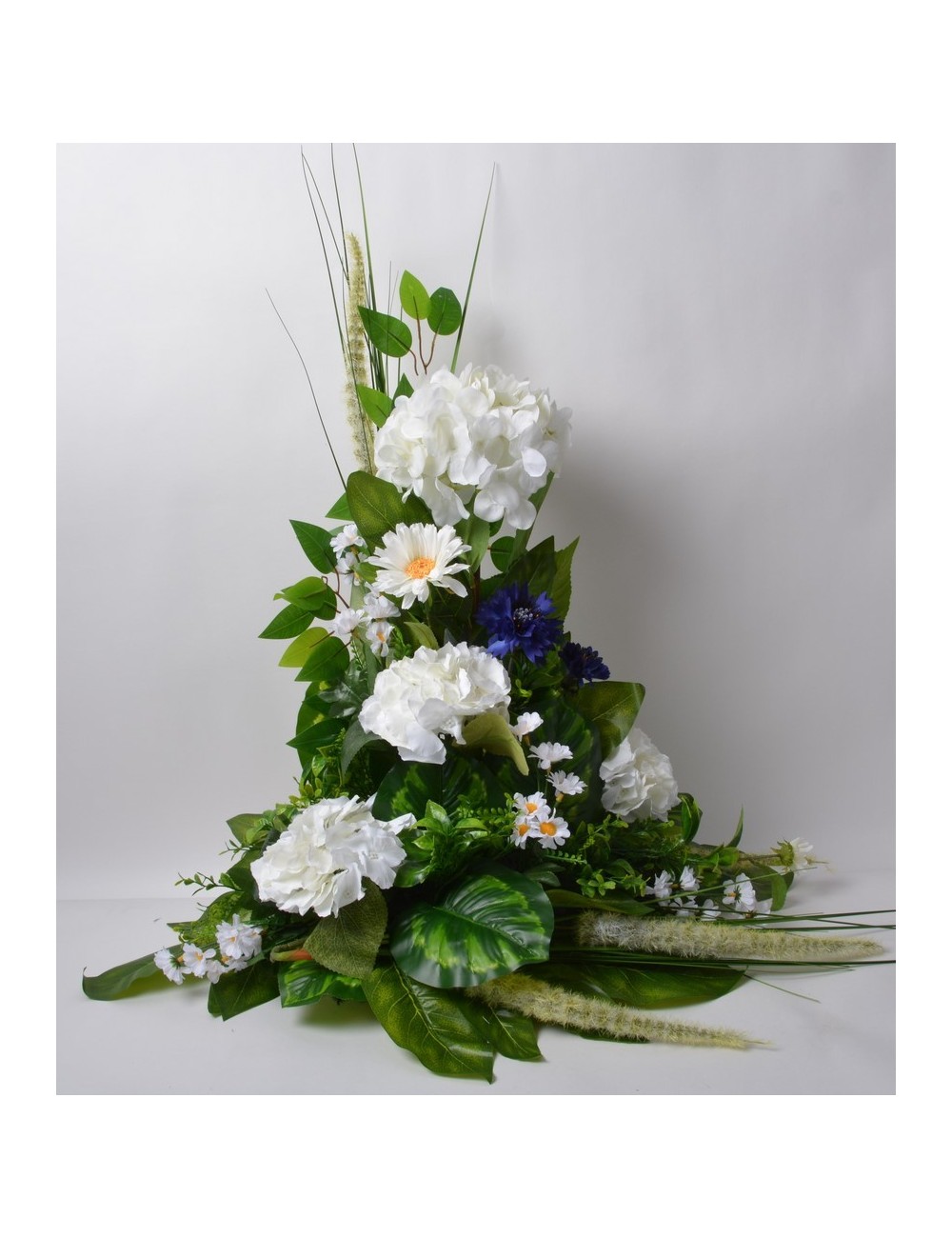 DEVANT DE TOMBE PM HORTENSIA BLEUET MARGUERITE WHITE