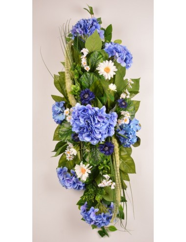 DESSUS DE CERCUEIL HORTENSIA BLEUET MARGUERITE BLUE