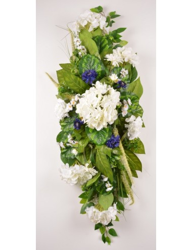 DESSUS DE CERCUEIL HORTENSIA BLEUET MARGUERITE WHITE