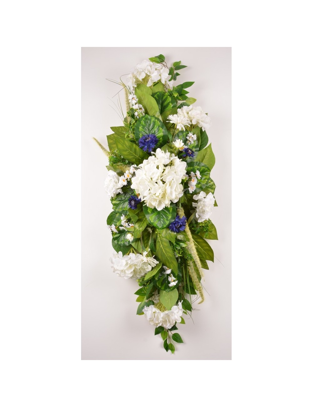 DESSUS DE CERCUEIL HORTENSIA BLEUET MARGUERITE WHITE