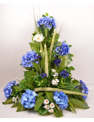 DEVANT DE TOMBE GM HORTENSIA BLEUET MARGUERITE BLUE