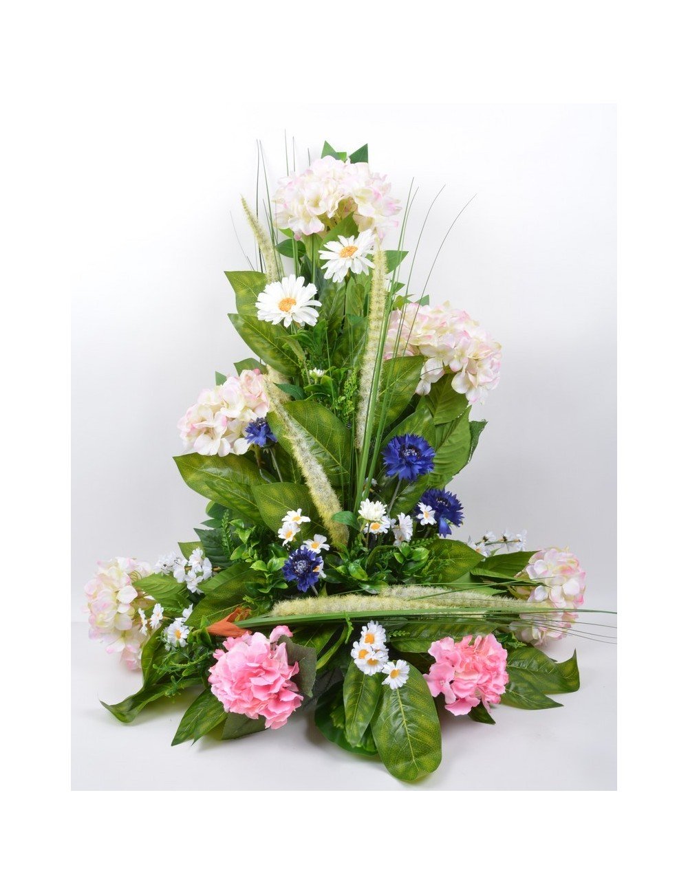 DEVANT DE TOMBE GM HORTENSIA BLEUET MARGUERITE PINK