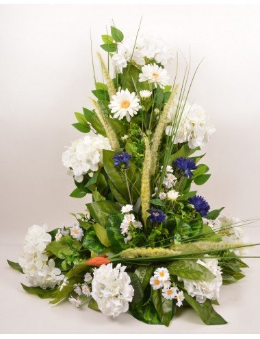 DEVANT DE TOMBE GM HORTENSIA BLEUET MARGUERITE WHITE