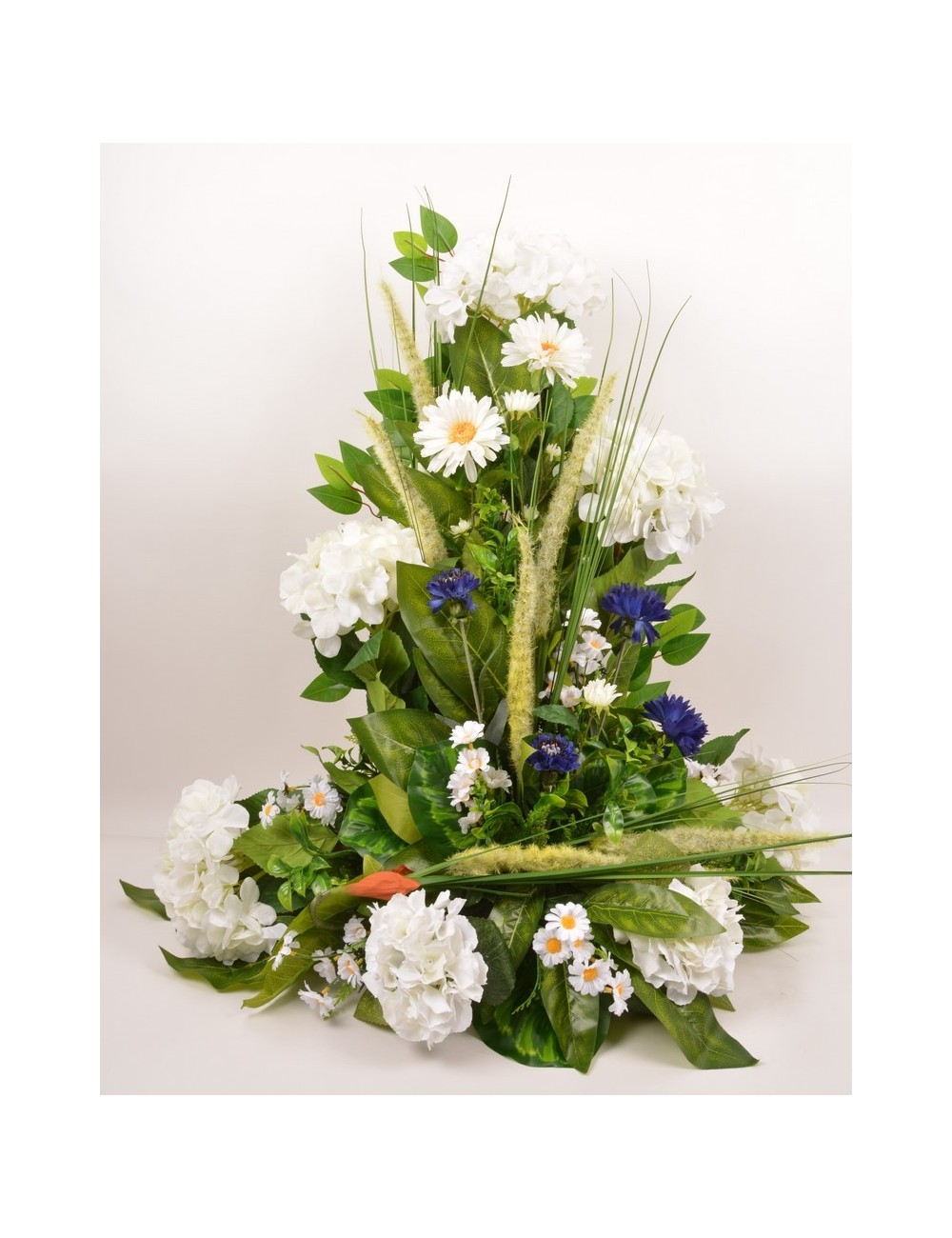 DEVANT DE TOMBE GM HORTENSIA BLEUET MARGUERITE WHITE