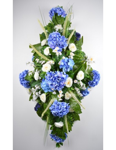 DESSUS DE CERCUEIL HORTENSIA BLEUET MARGUERITE BLUE