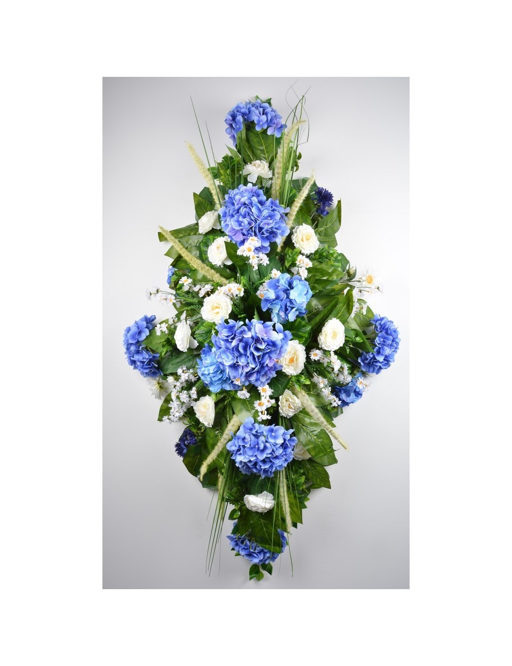 DESSUS DE CERCUEIL HORTENSIA BLEUET MARGUERITE BLUE