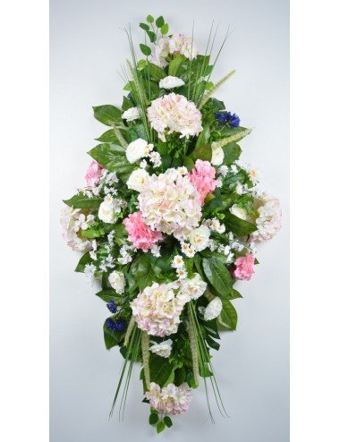 DESSUS DE CERCUEIL HORTENSIA BLEUET MARGUERITE PINK