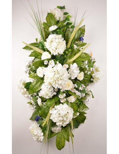 DESSUS DE CERCUEIL HORTENSIA BLEUET MARGUERITE WHITE