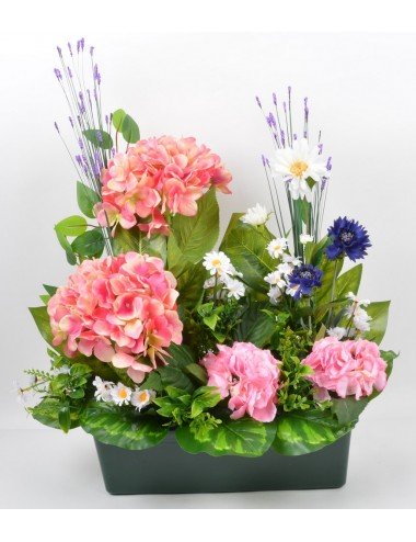 JARDINIERE 40 CM HORTENSIA BLEUET MARGUERITE BEAUTY