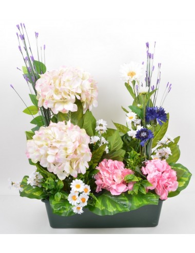 JARDINIERE 40 CM HORTENSIA BLEUET MARGUERITE PINK