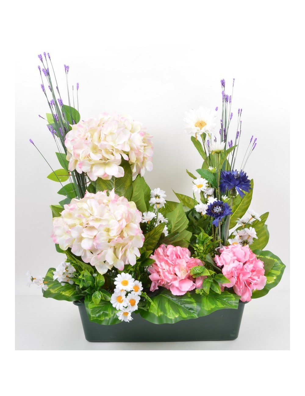 JARDINIERE 40 CM HORTENSIA BLEUET MARGUERITE PINK