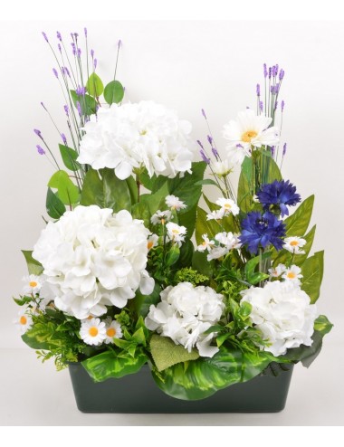 JARDINIERE 40 CM HORTENSIA BLEUET MARGUERITE WHITE