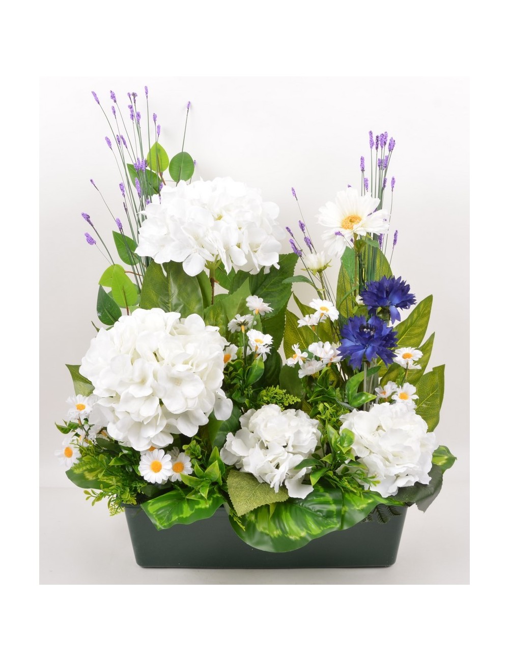 JARDINIERE 40 CM HORTENSIA BLEUET MARGUERITE WHITE