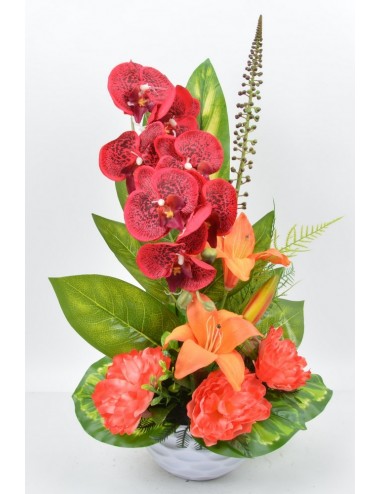 COUPE RONDE NID D'ABEILLE ORCHIDEE LYS PIVOINE RED SALMON