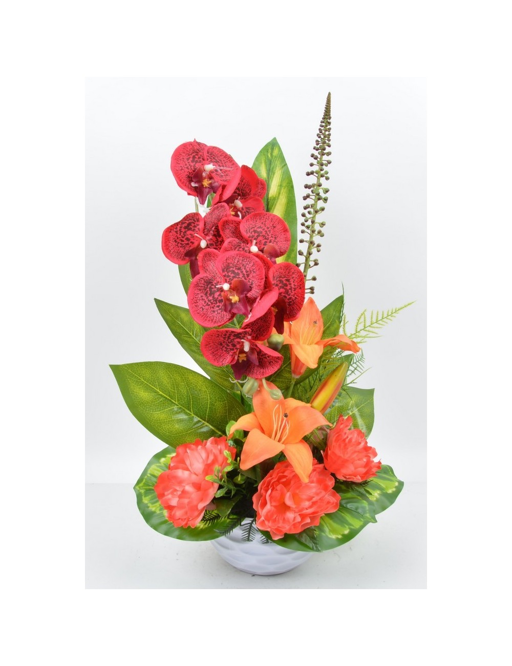 COUPE RONDE NID D'ABEILLE ORCHIDEE LYS PIVOINE RED SALMON