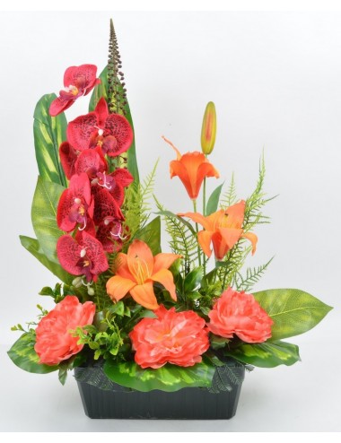 JARDINIERE 25 CM ORCHIDEE LYS PIVOINE RED SALMON