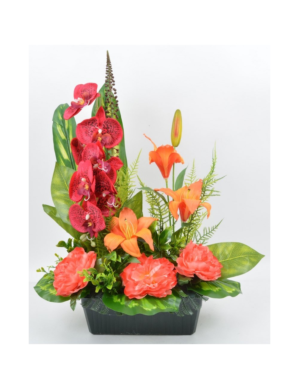 JARDINIERE 25 CM ORCHIDEE LYS PIVOINE RED SALMON