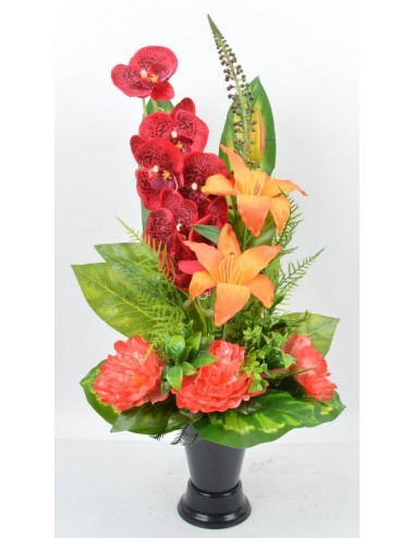 BOUQUET DE VASE ORCHIDEE LYS PIVOINE RED SALMON