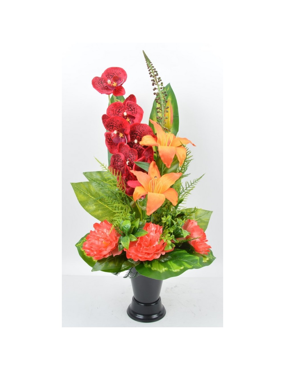 BOUQUET DE VASE ORCHIDEE LYS PIVOINE RED SALMON