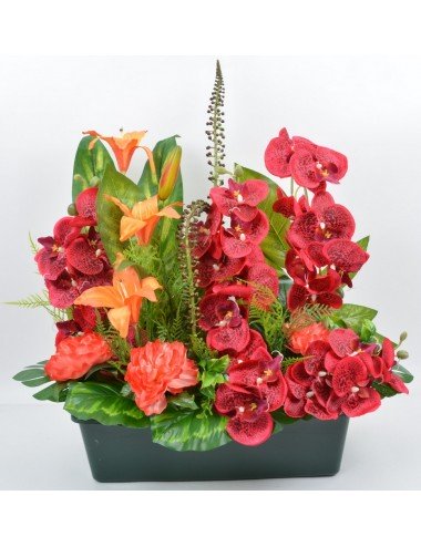 JARDINIERE 40 CM ORCHIDEE LYS PIVOINE RED WHITE