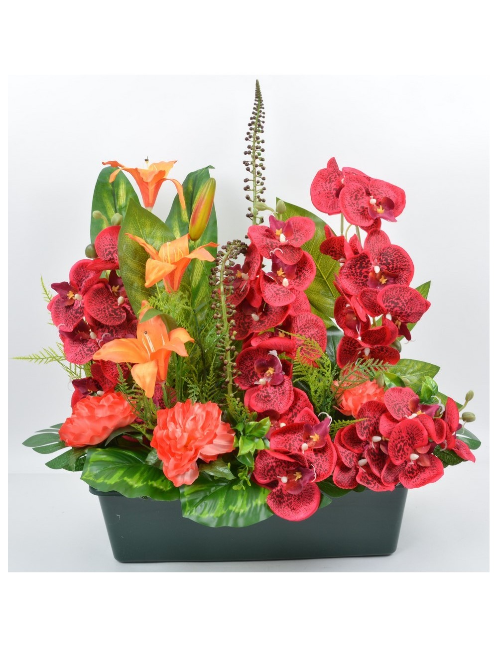 JARDINIERE 40 CM ORCHIDEE LYS PIVOINE RED WHITE