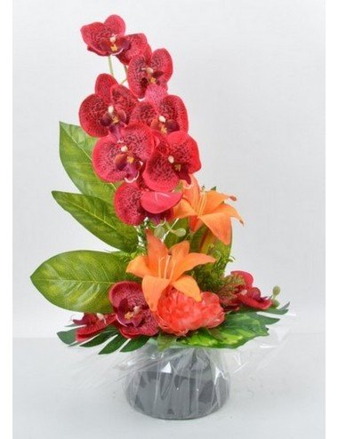 BOUQUET BULLE ORCHIDEE LYS PIVOINE RED SALMON