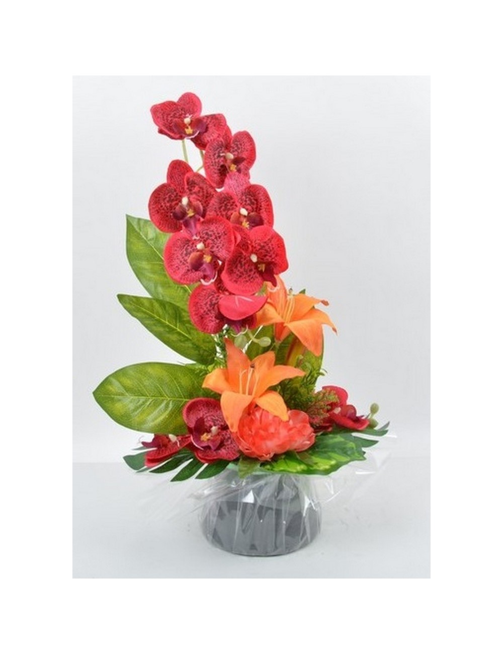 BOUQUET BULLE ORCHIDEE LYS PIVOINE RED SALMON