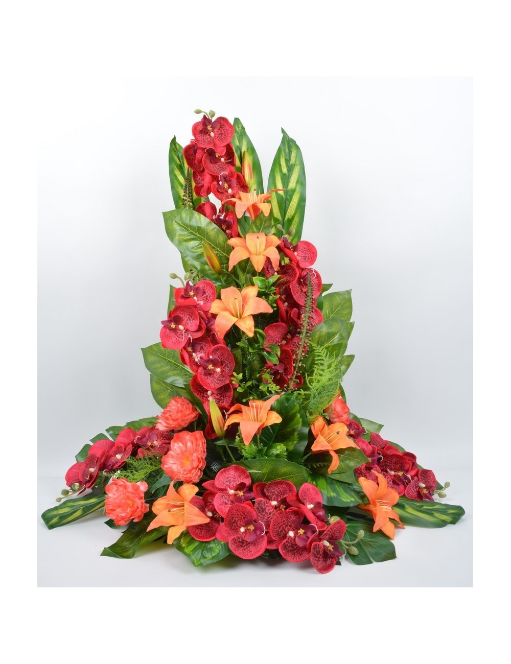 DEVANT DE TOMBE GM ORCHIDEE LYS PIVOINE RED SALMON