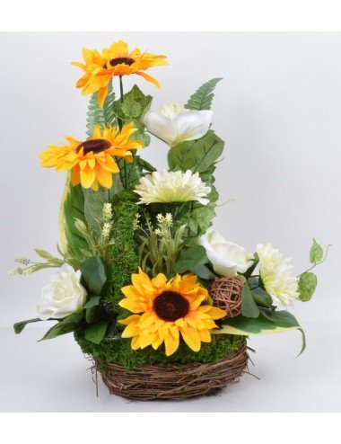 PANIER GM TOURNESOL ROSE GERBERA YELLOW CREAM