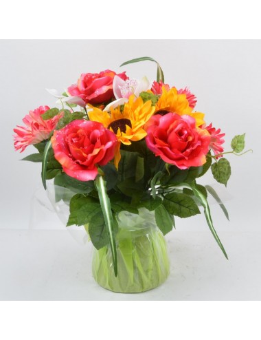 BOUQUET DE VASE TOURNESOL ROSE GERBERA YELLOW LILAC