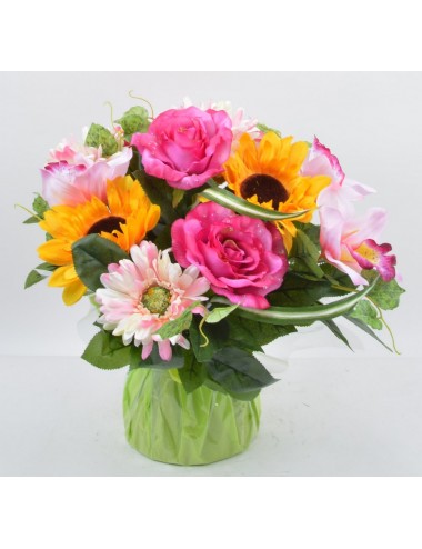 BOUQUET DE VASE TOURNESOL ROSE GERBERA YELLOW LILAC