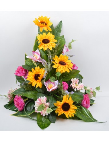 DEVANT DE TOMBE PM TOURNESOL ROSE GERBERA YELLOW LILAC