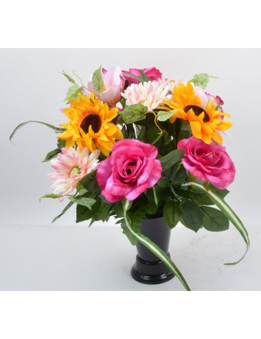 BOUQUET DE VASE TOURNESOL ROSE GERBERA YELLOW LILAC