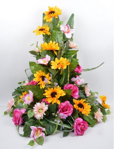 DEVANT DE TOMBE GM TOURNESOL ROSE GERBERA YELLOW LILAC