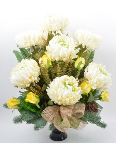 BOUQUET DE VASE CHRYSANTHEME BRUYERE BOUTON CREAM YELLOW