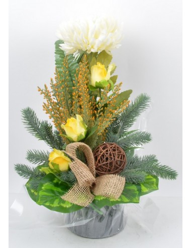BOUQUET BULLE CHRYSANTHEME BRUYERE BOUTON CREAM YELLOW