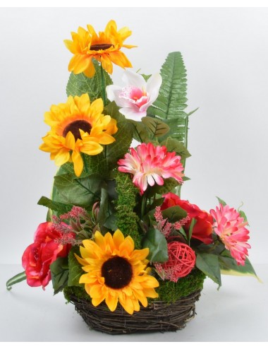 PANIER GM TOURNESOL ROSE GERBERA RED YELLOW