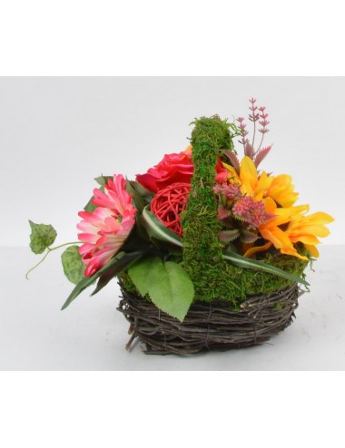 PANIER PM TOURNESOL ROSE GERBERA RED YELLOW