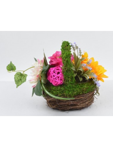 PANIER PM TOURNESOL ROSE GERBERA YELLOW LILAC