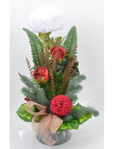 BOUQUET BULLE CHRYSANTHEME BRUYERE BOUTON WHITE RED